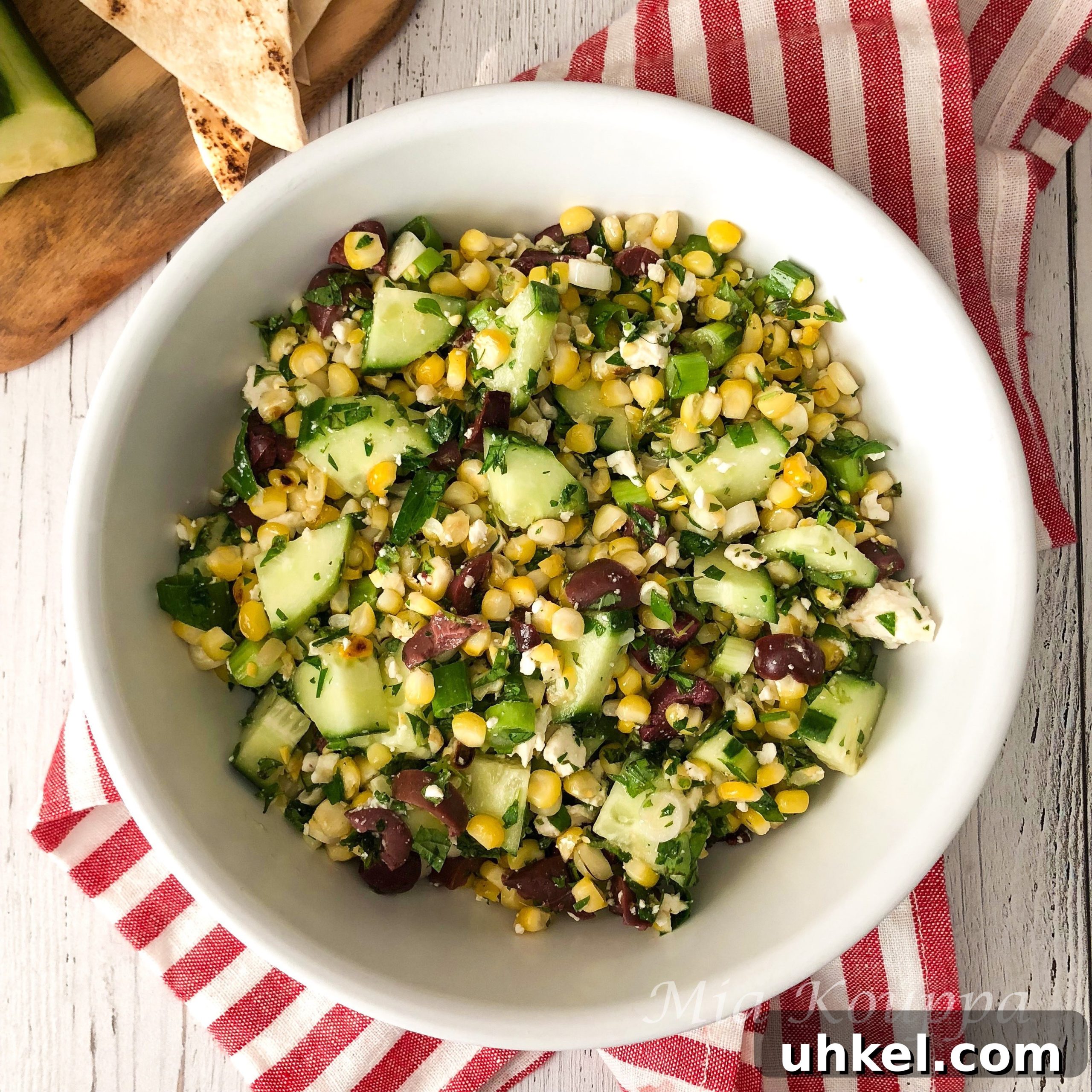 Grilled Corn, Cucumber & Feta Salad with Lemon Herb Dressing 7 Grilled corn, cucumber and feta salad