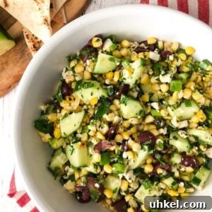 Grilled Corn, Cucumber & Feta Salad with Lemon Herb Dressing 8 Grilled corn, cucumber and feta salad
