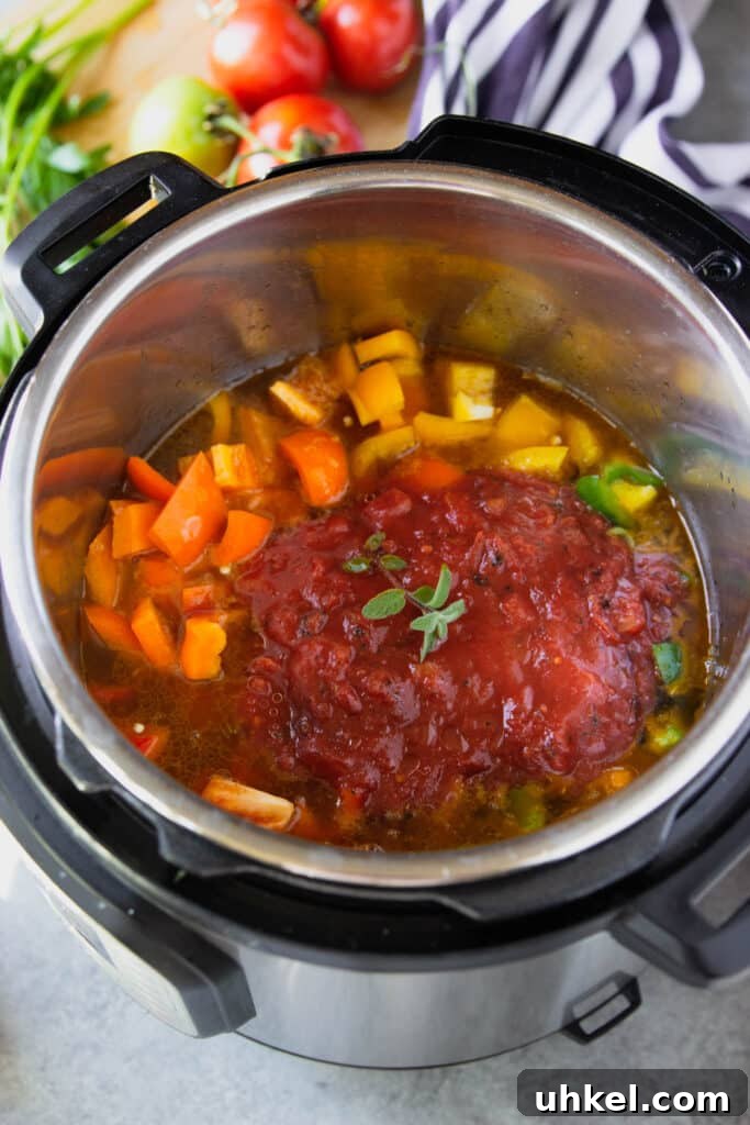 Instant Pot Stuffed Pepper Soup Recipe for Busy Weeknights 8 Bowl with herbs on stuffed peppers soup