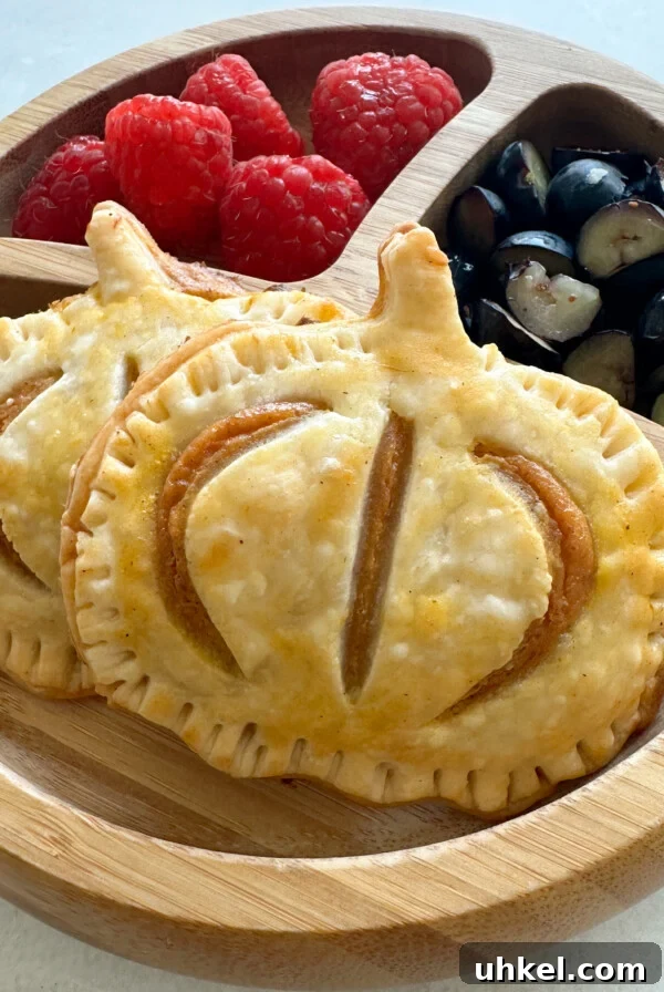 Mini Pumpkin Pies Sweetened with Maple Nectar 11 Pumpkin hand pies served with fruits.