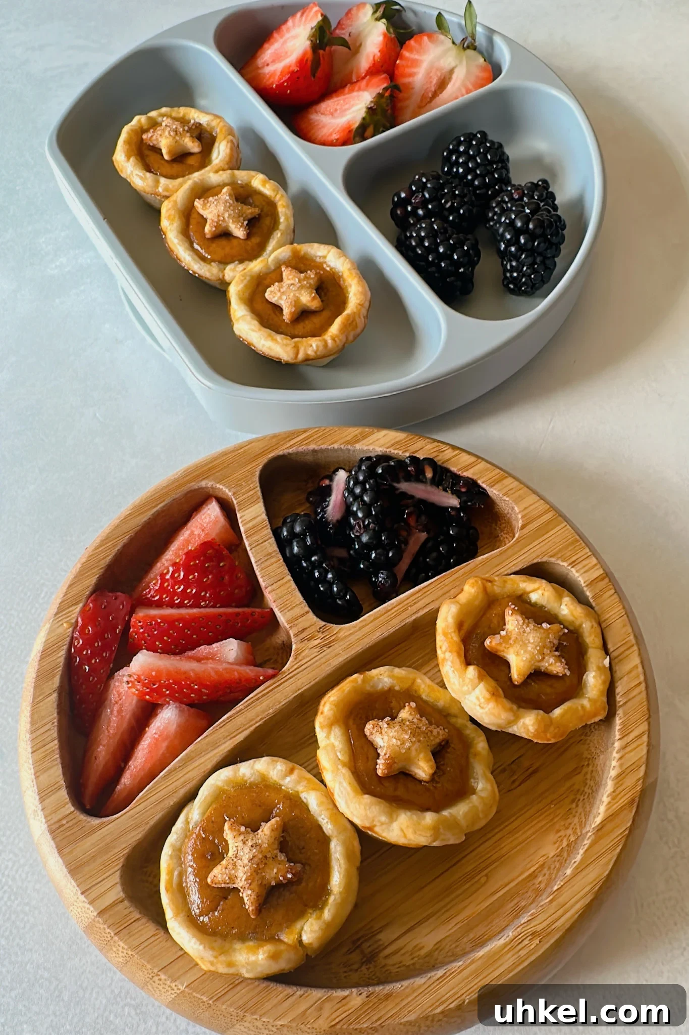 Mini Pumpkin Pies Sweetened with Maple Nectar 7 Maple sweetened mini pumpkin pies served with strawberries and blackberries.