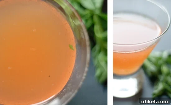 Summer cocktail made with basil, red bell pepper, and gin Summer cocktail made with basil, red bell pepper, and gin