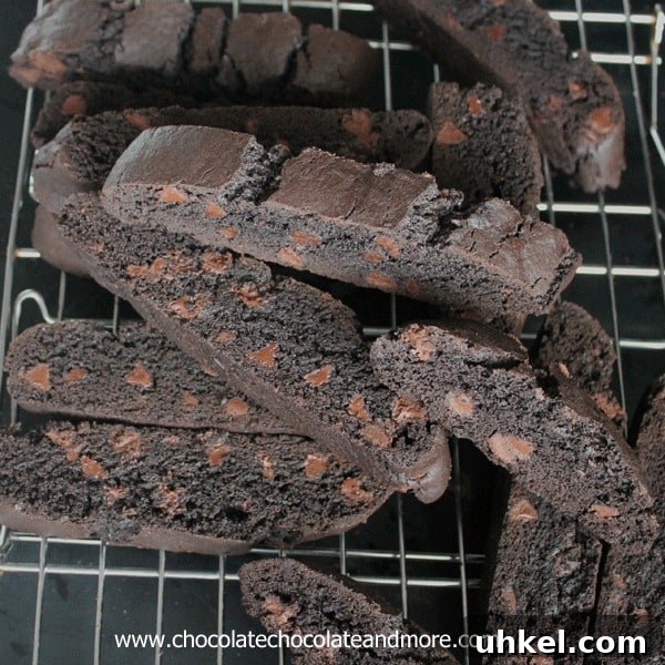 Double Chocolate Biscotti-made with Hershey's Special Dark cocoa and semi-sweet chocolate chips, this Biscotti will satisfy any chocolate lover!