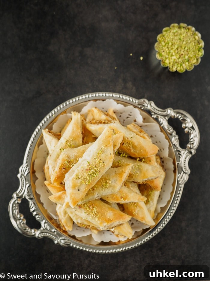 Dish of walnut Baklava rolls.