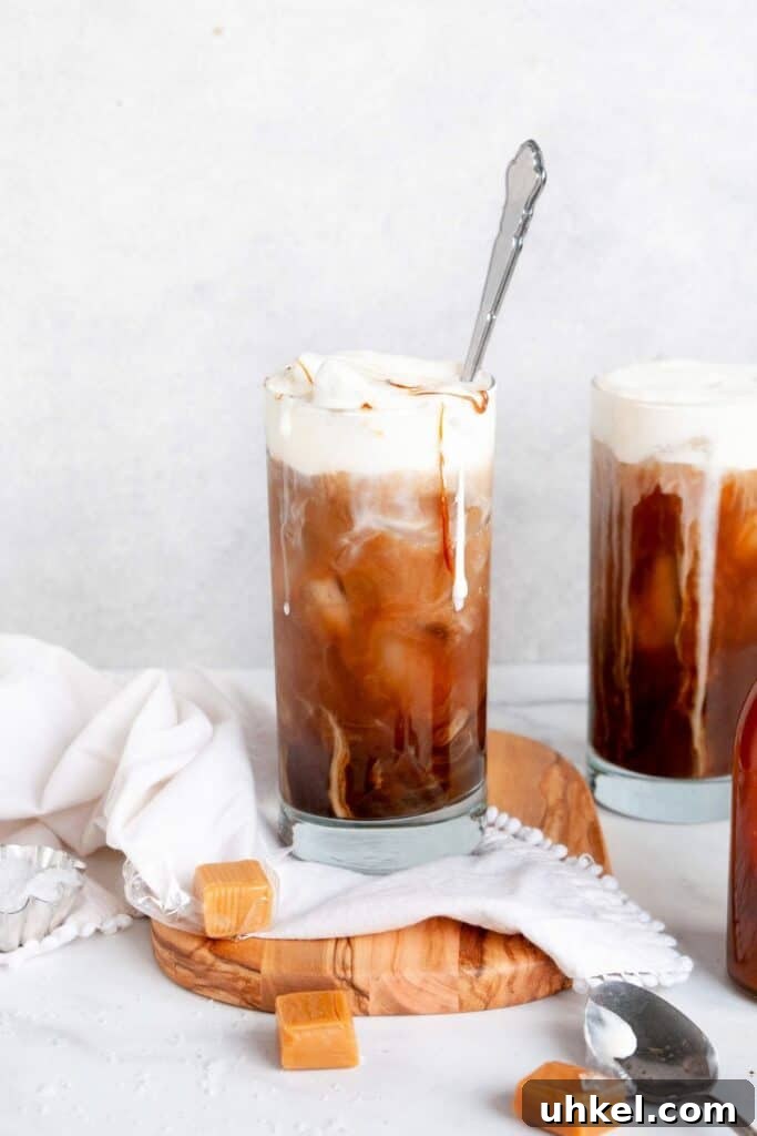 Starbucks Salted Caramel Cream Cold Brew: Flavor & Nutrition Guide 3 Homemade Salted Caramel Cream Cold Brew with spoon