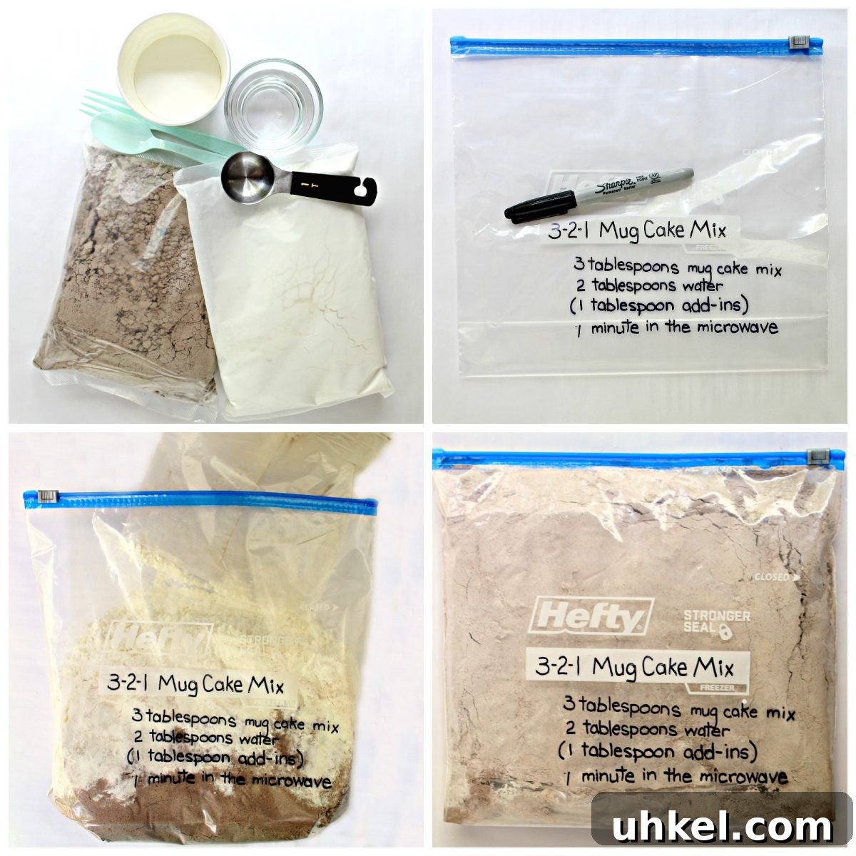 3-2-1 Magic Mug Cake with cake mix and no egg, cooks in the microwave in just 1 minute! Instructions: label a large ziplock bag with instructions, add cake mixes, shake to combine.