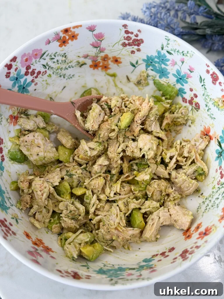 Creamy Avocado Ranch Chicken Salad Sandwich Recipe 5 chicken mixture