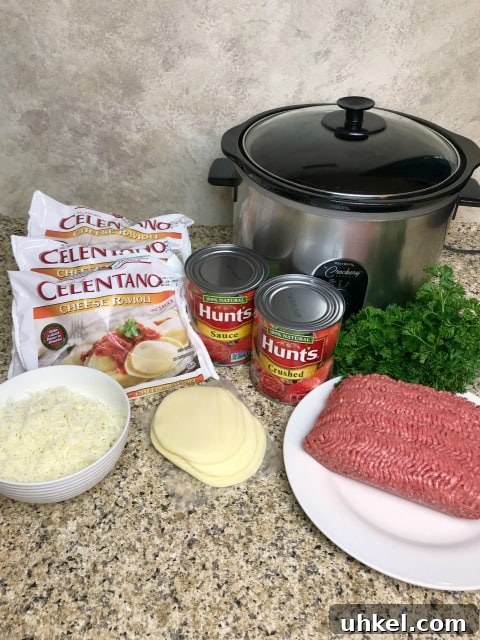 Slow-Cooker Ravioli Lasagna Recipe for Comforting Weeknight Meals 5 ingredients for Ravioli Lasagna in the Crock Pot