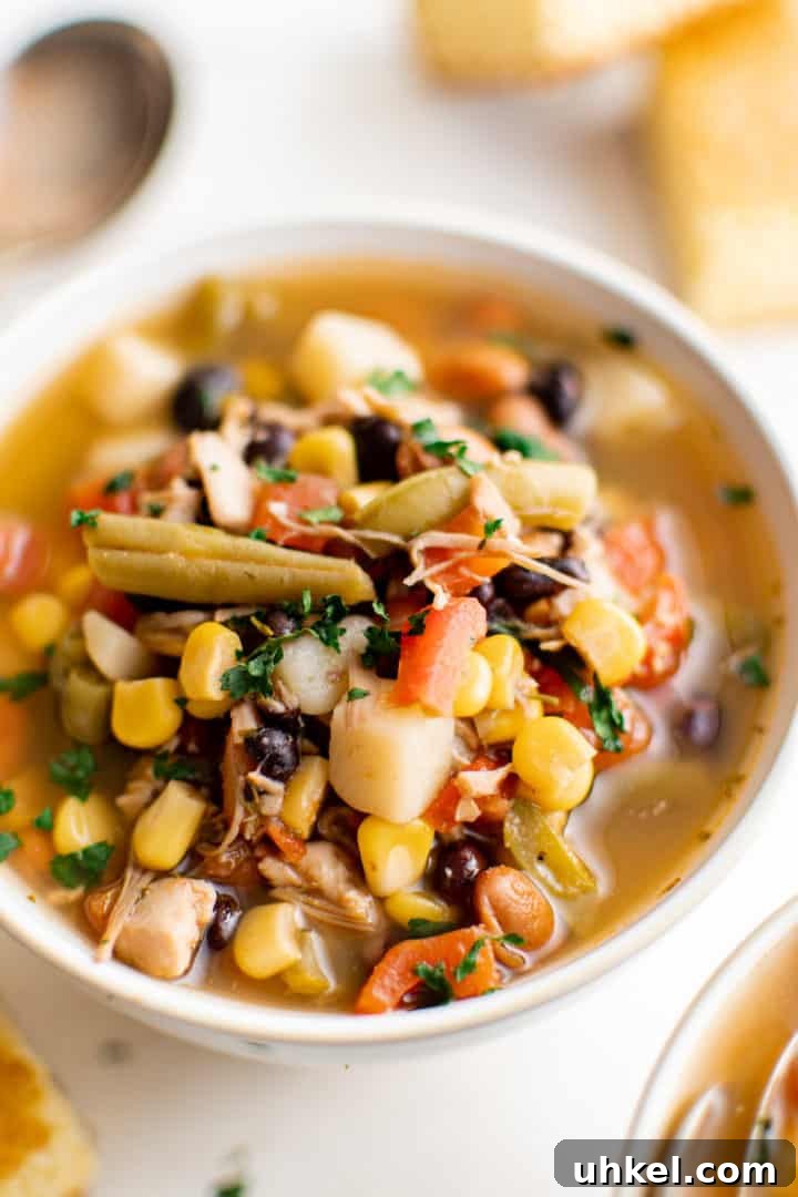 7-Can Soup Recipe: 7 Ingredients, 1 Delicious Meal 2 Close up view of a bowl of 7 can soup.