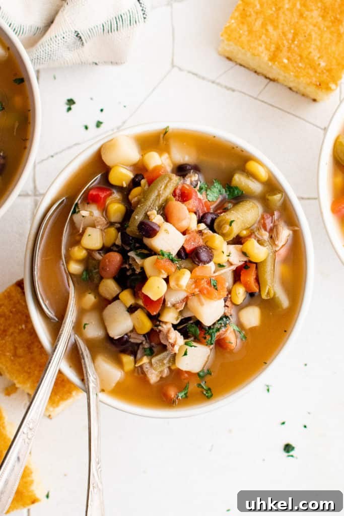 7-Can Soup Recipe: 7 Ingredients, 1 Delicious Meal 5 Top down view of soup in a dish.