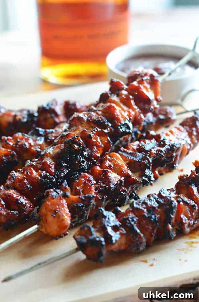 11 Delicious Grilled Skewer Recipes: Chicken, Shrimp, Tofu & Beef 9 Bourbon Bacon Barbecue Chicken Kebabs