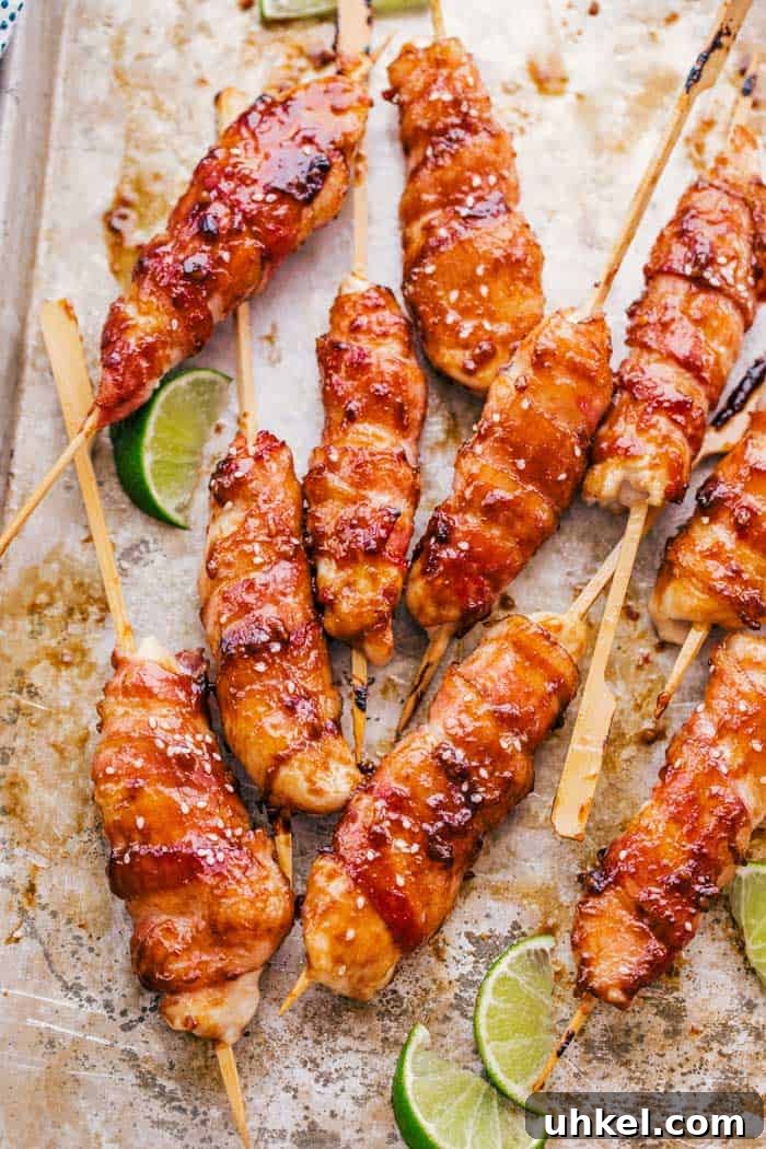 11 Delicious Grilled Skewer Recipes: Chicken, Shrimp, Tofu & Beef 10 Honey Garlic Bacon Wrapped Chicken Kabobs