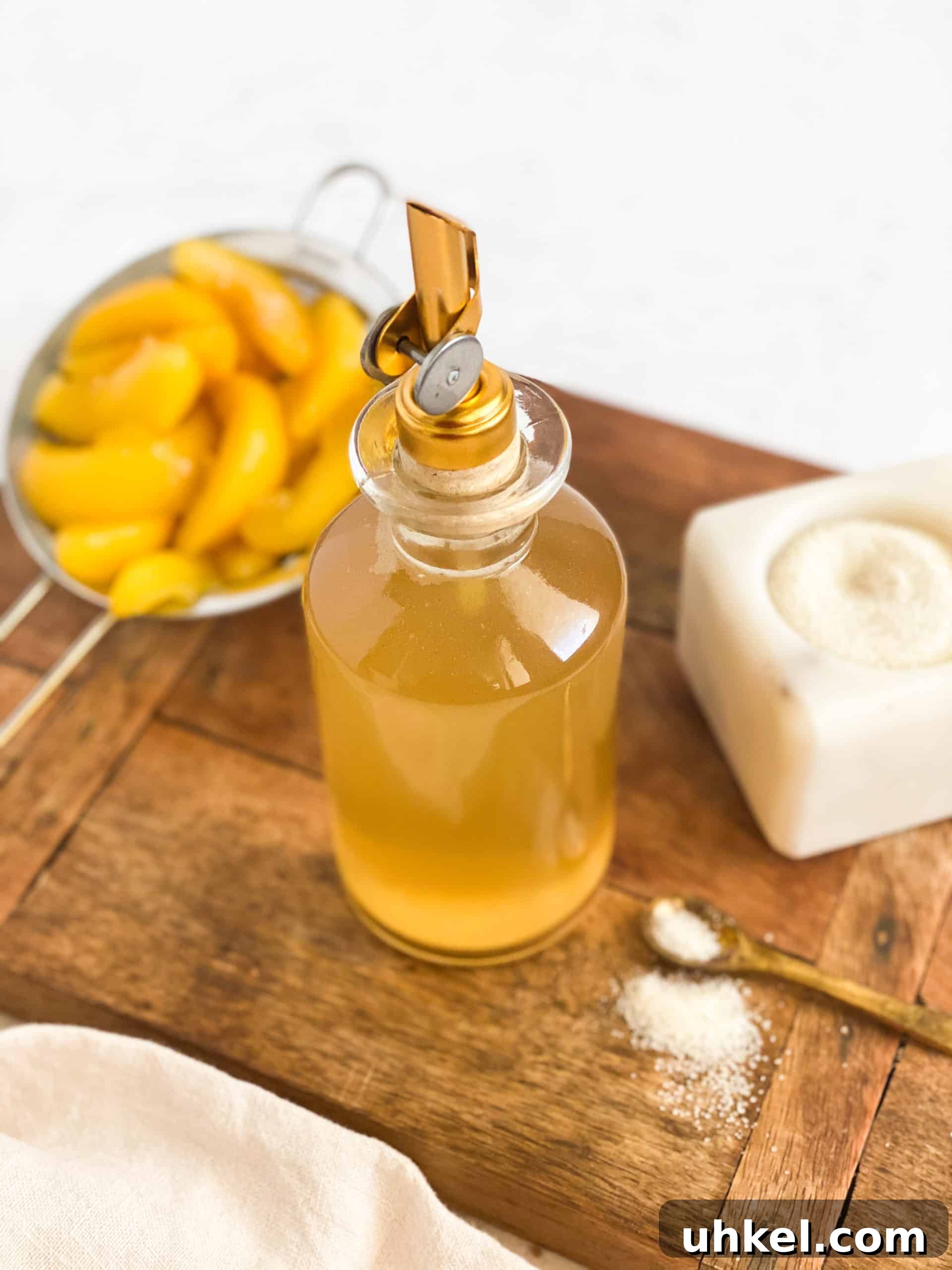 Homemade Peach Simple Syrup Recipe for Cocktails & Desserts 2 Peach Simple Syrup in a glass jar