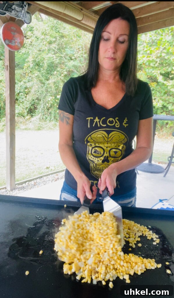 Blackstone Street Corn Dip Recipe for Grilled Skillet Corn 6 cooking corn on the griddle for Blackstone Street Corn Dip