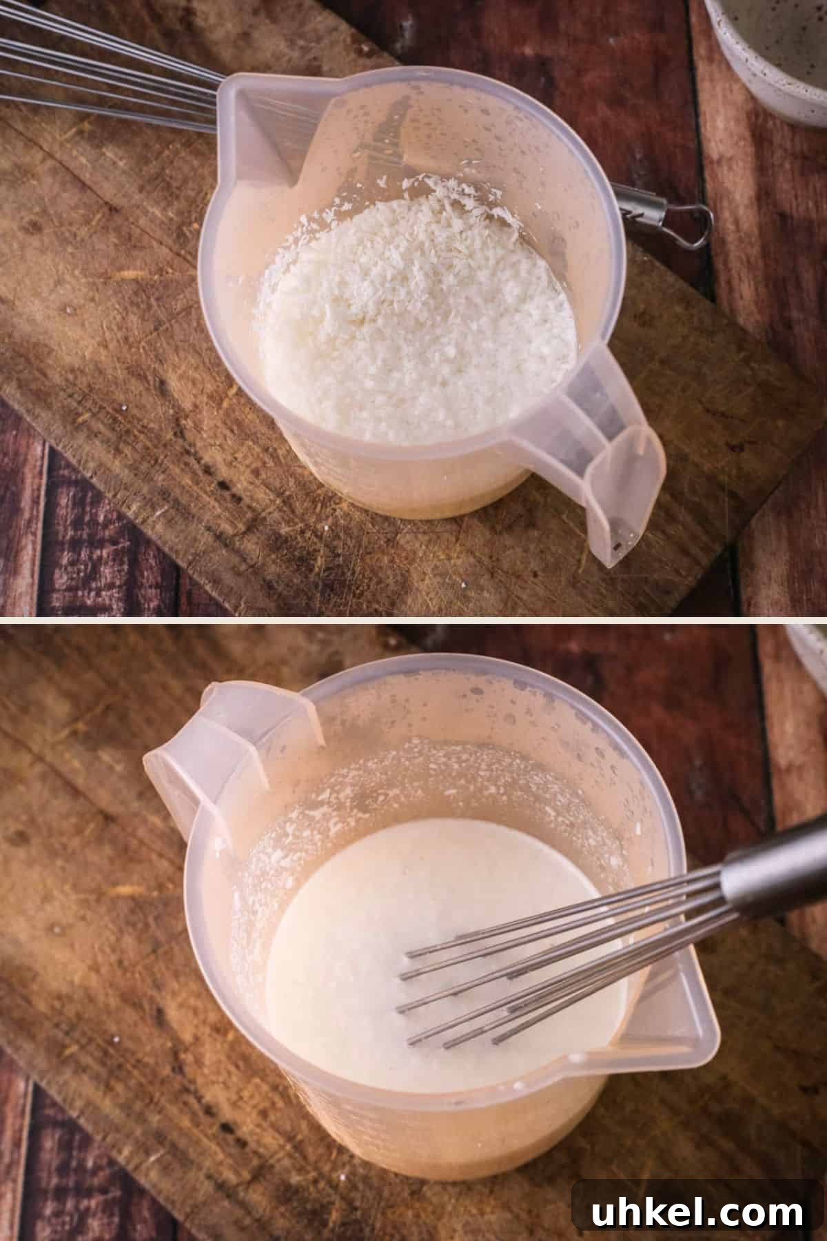 Coconut Cake Without Gluten: Moist Recipe for Allergy-Friendly Celebrations 6 Desiccated coconut and creamed coconut hydrated in a measuring jug of just boiled water.