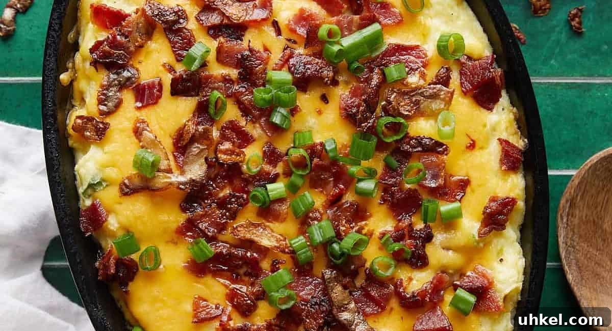 Overhead image of twice baked mashed potatoes. 