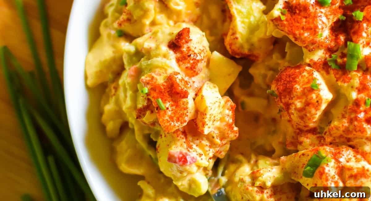 Overhead image of soul food potato salad. 