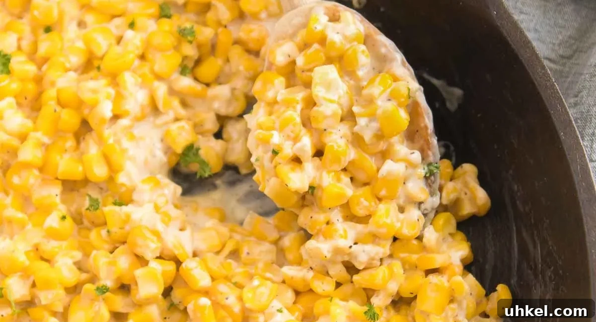 Overhead image of honey butter skillet corn. 