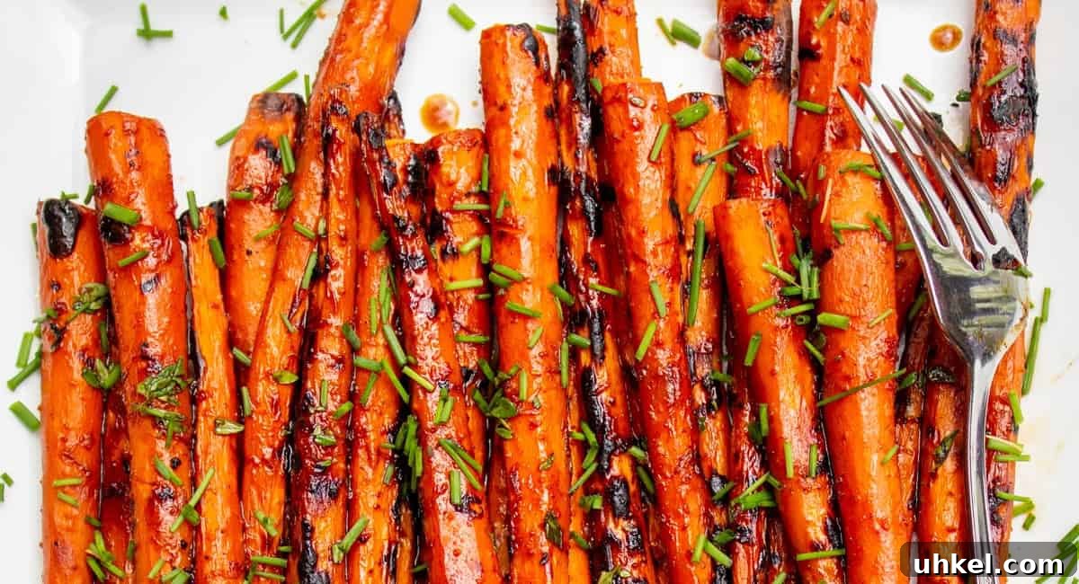 Overhead image of glazed balsamic carrots. 