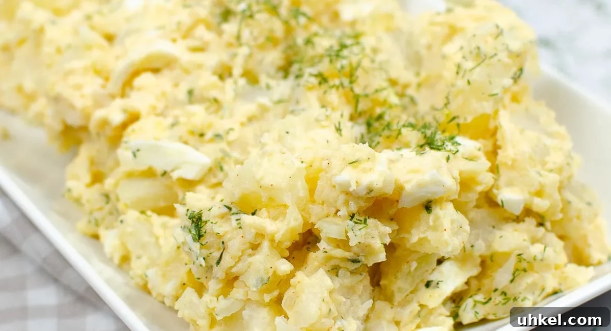 Up close image of instant pot potato salad with eggs. 
