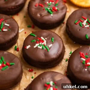 Chocolate dipped ritz crackers with reese cup centers.