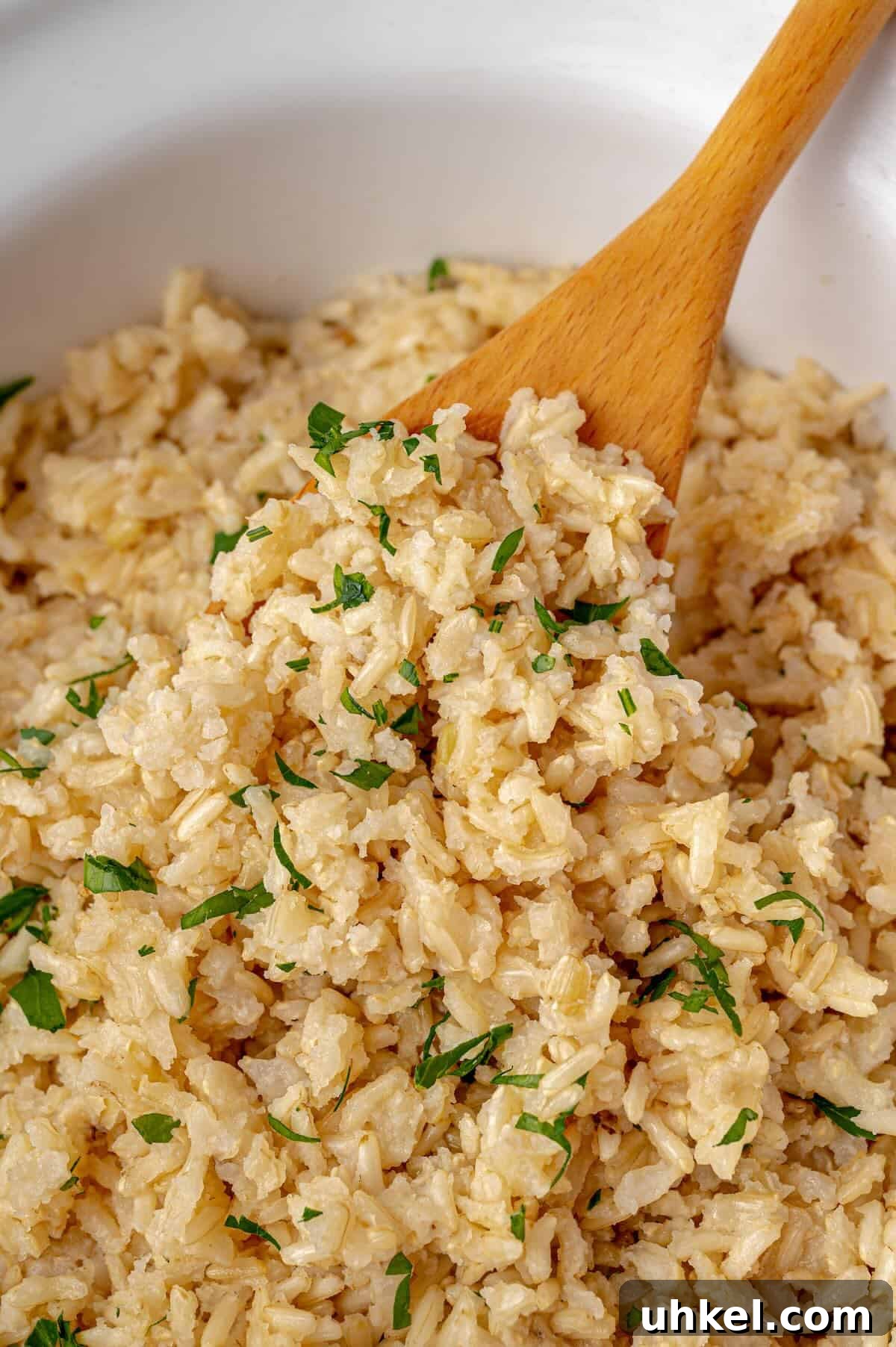 Slow Cooker Brown Rice: Perfect Crockpot Ratio for Fluffy Grains 5 Close up of fluffy brown rice grains.