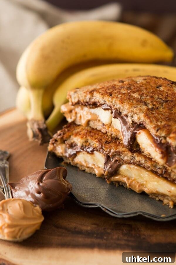 Grilled Nutella Peanut Butter and Banana Sandwich ohsweetbasil.com