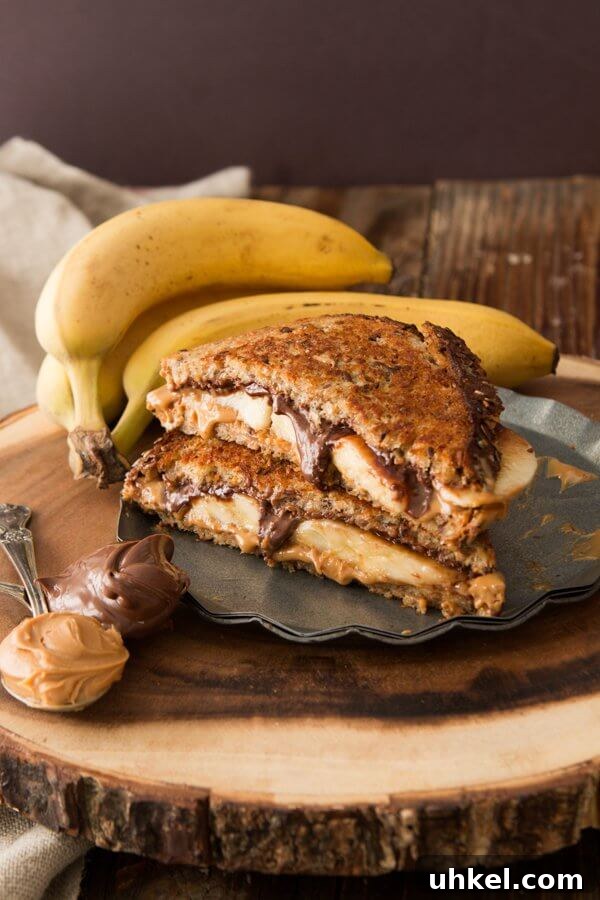 grilled nutella peanut butter and banana sandwich ohsweetbasil.com