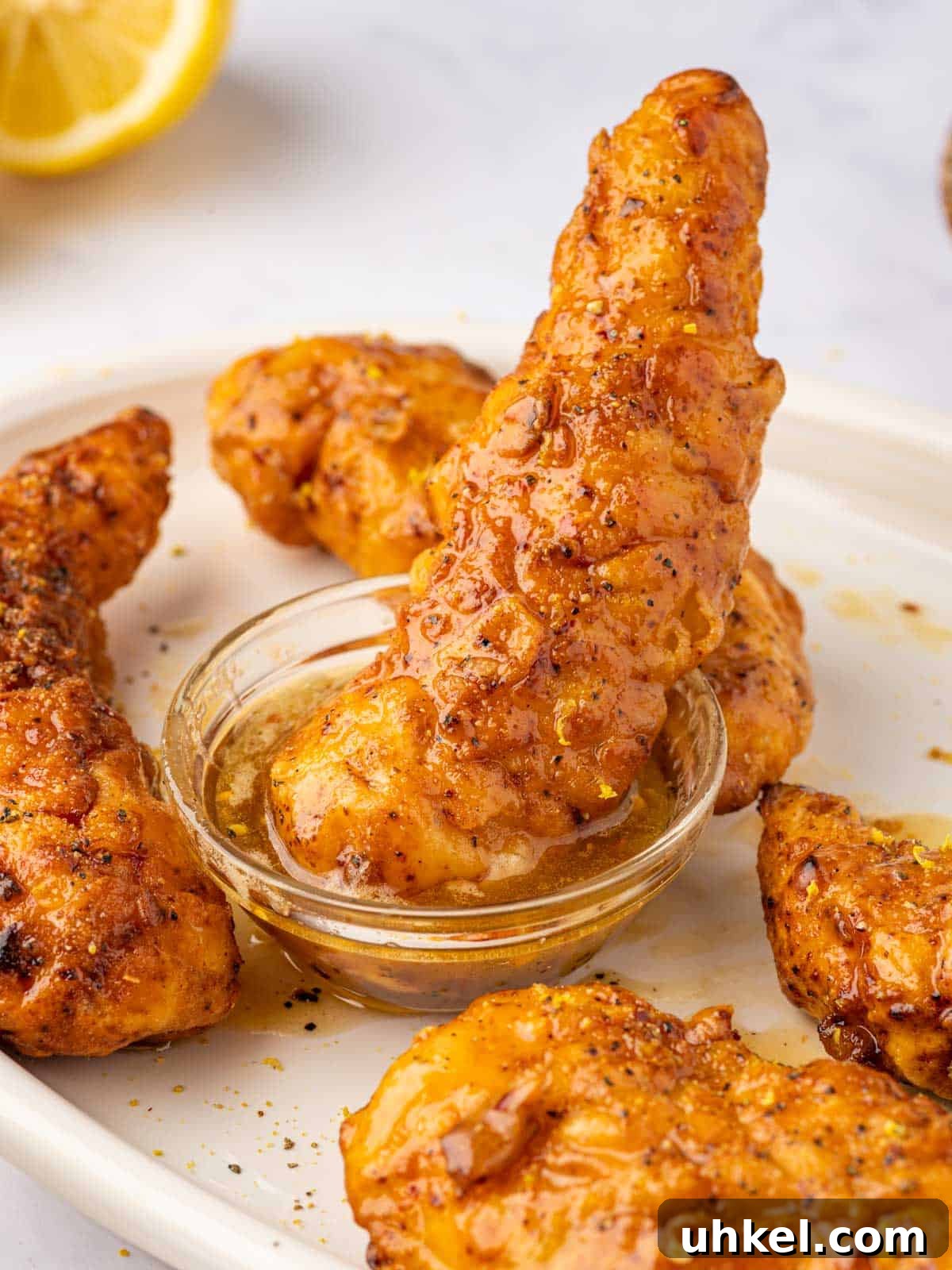Crispy Lemon Pepper Chicken Strips Recipe 11 Dip lemon pepper chicken in a honey sauce.