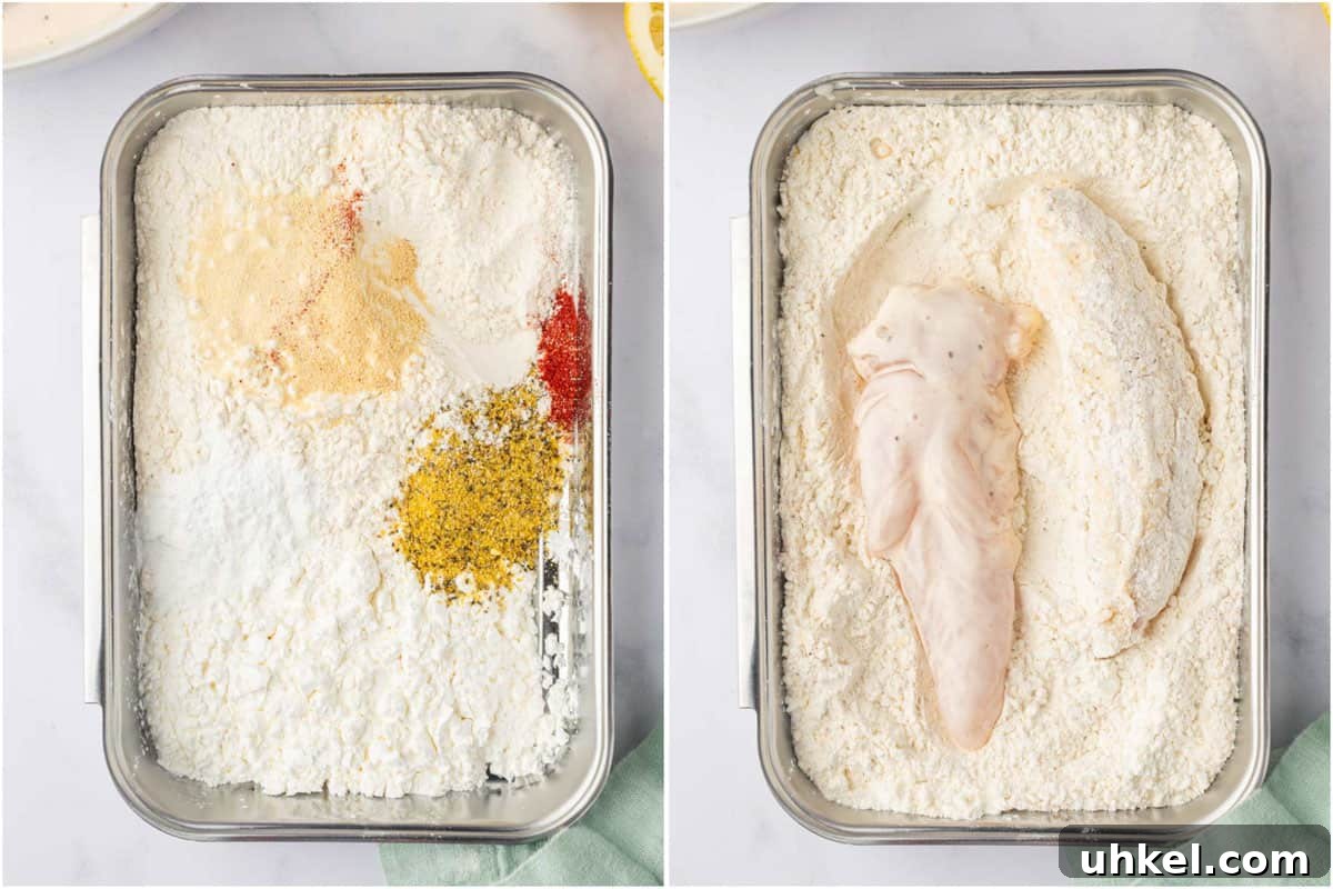 Crispy Lemon Pepper Chicken Strips Recipe 5 Breading station for chicken strips.
