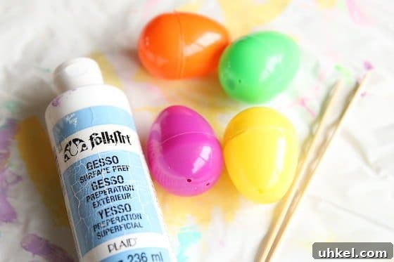 Hand-Painted Plastic Easter Eggs: DIY Decorating Ideas and Tips 4 gesso plastic eggs skewers
