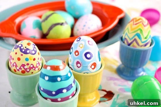 Hand-Painted Plastic Easter Eggs: DIY Decorating Ideas and Tips 5 painted eggs in egg cups