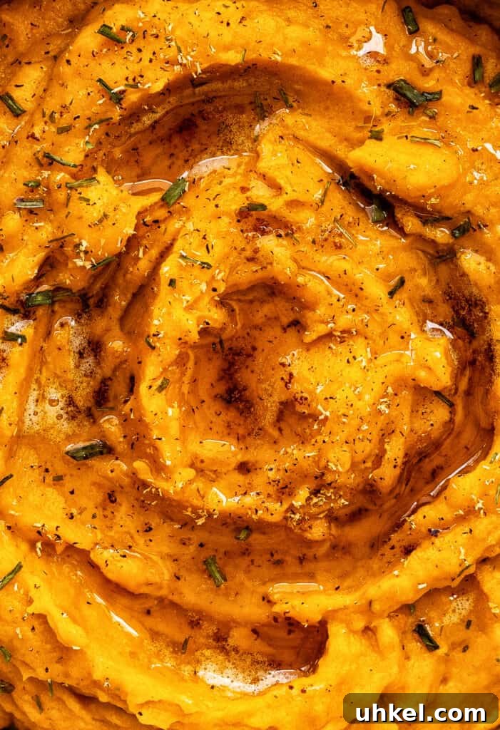 close up on sweet potato mash