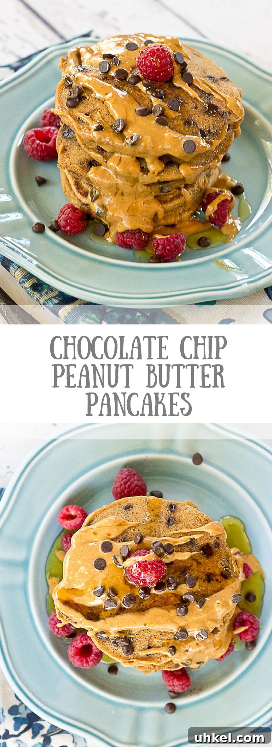 Chocolate Chip Peanut Butter Pancakes Recipe — Fluffy & Decadent 11 Holy yummy in my tummy... Chocolate Chip Peanut Butter Pancakes for the win! Peanut butter flour and mini chocolate chips in a fluffy pancake = breakfast made in heaven.