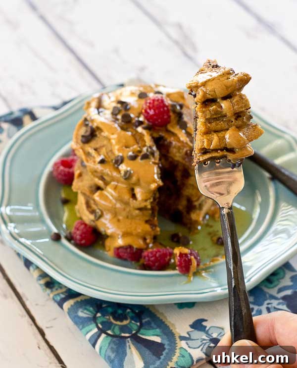 Chocolate Chip Peanut Butter Pancakes Recipe — Fluffy & Decadent 3 Holy yummy in my tummy... Chocolate Chip Peanut Butter Pancakes for the win! Peanut butter flour and mini chocolate chips in a fluffy pancake = breakfast made in heaven.