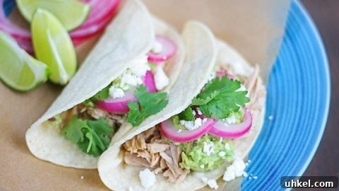 shredded pork tacos with avocado