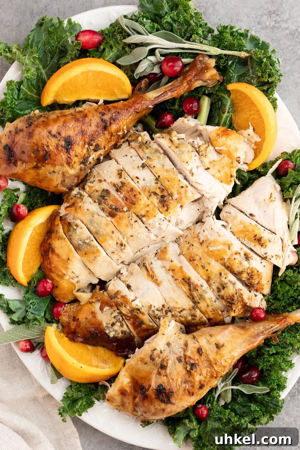 sliced roast turkey on a platter