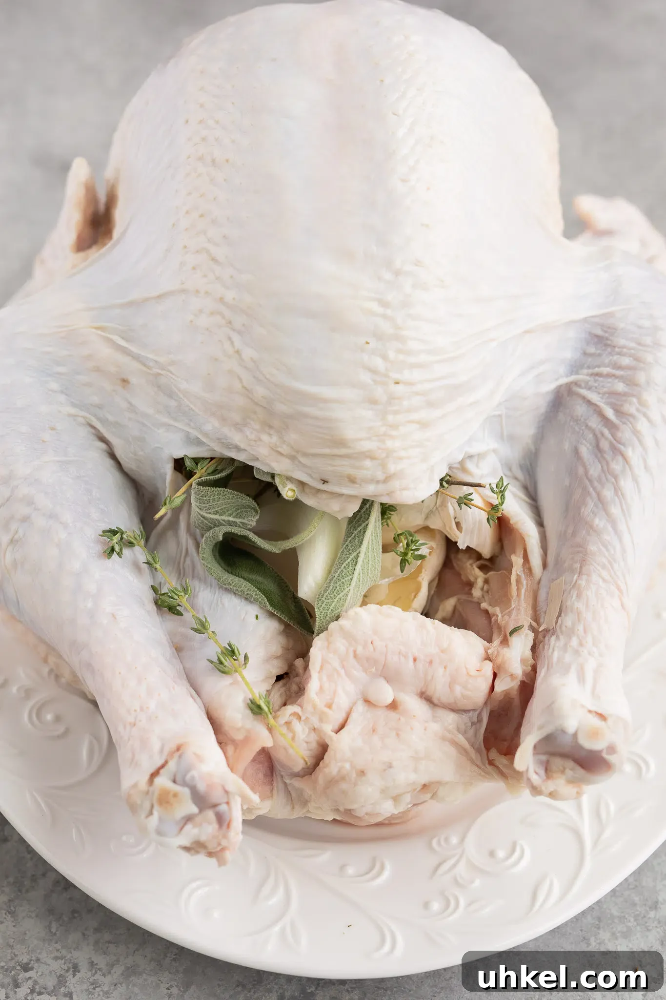 stuffed turkey with onion, garlic, lemon and herbs
