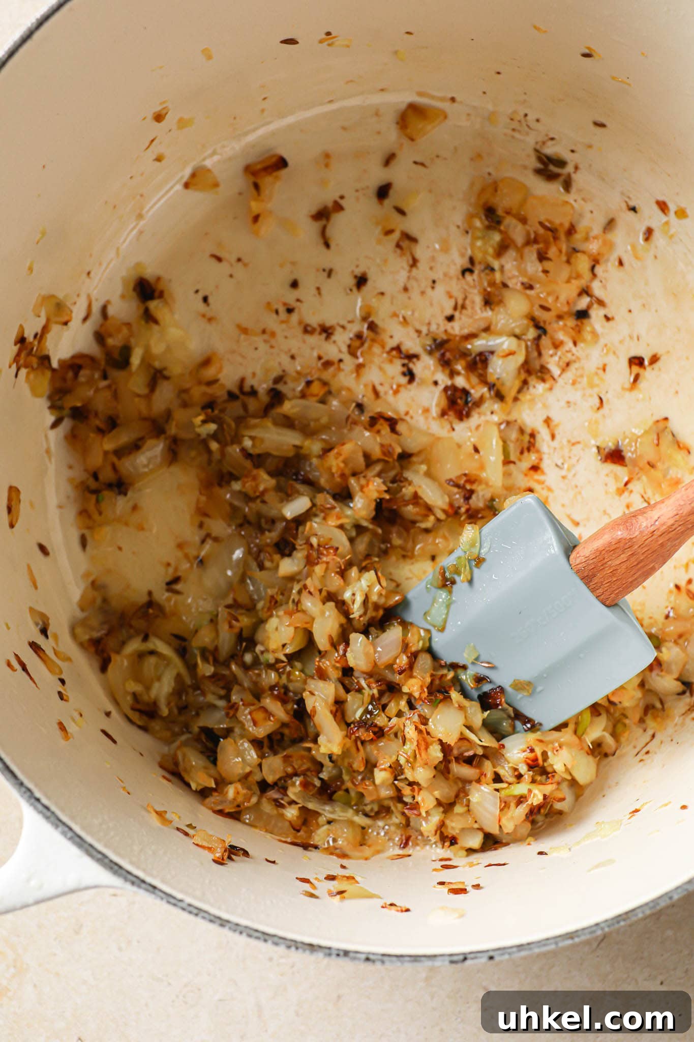 Authentic Masoor Dal (Red Lentil) Recipe for Perfect Flavor 11 Browning onions in a Dutch Oven