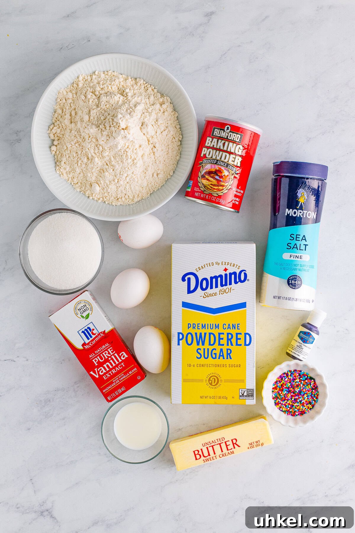 Chewy Frosted Sugar Cookie Bars: Simple Homemade Recipe 4 Overhead image of ingredients needed for frosted sugar cookie bars