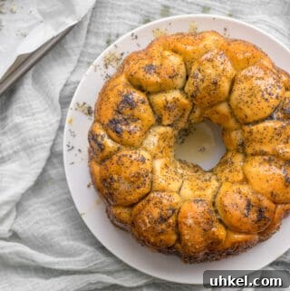top view of a lemon poppy seed monkey bread