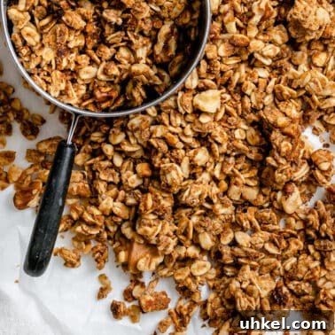 Vegan No-Bake Chocolate Peanut Butter Krispie Balls 12 completed Easy Peanut Butter Granola against a white background