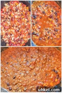 Veggie chili preparation. Prep image for vegetarian chili recipe showing cooking process.