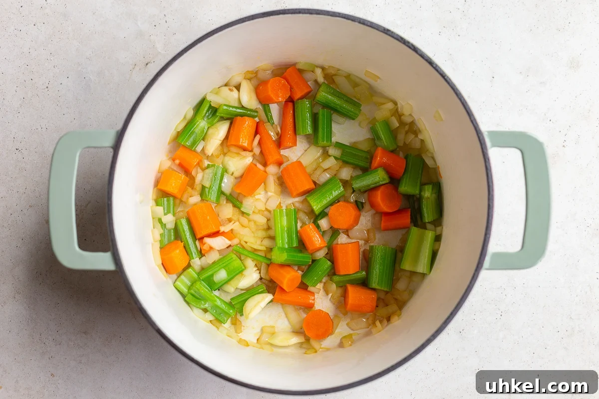 carrots, celery and onion sauted in a large pot
