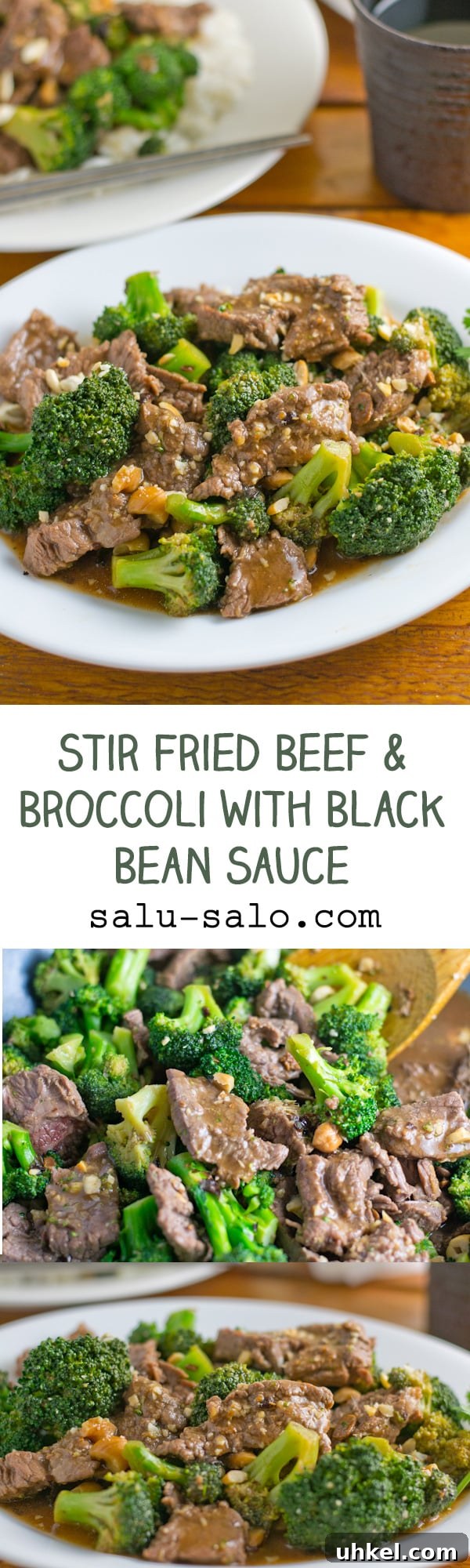 Beef and Broccoli Stir-Fry with Black Bean Sauce Recipe 6 Stir fried beef & broccoli with black bean sauce- steak is stir-fried with broccoli in black bean sauce, Chinese wine, cashews and sriracha.