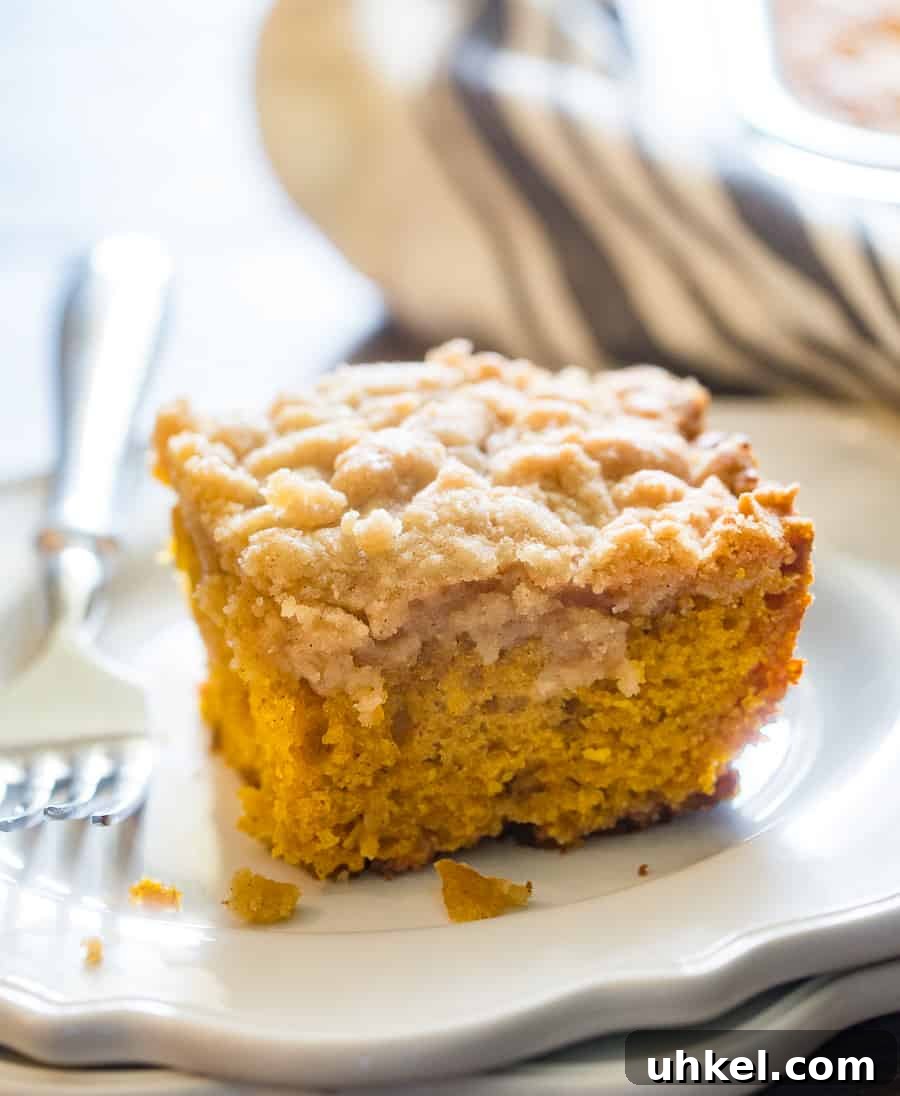 Moist Pumpkin Coffee Cake Recipe for Fall Gatherings 2 Pumpkin Coffee Cake Piece with Fork on Plate