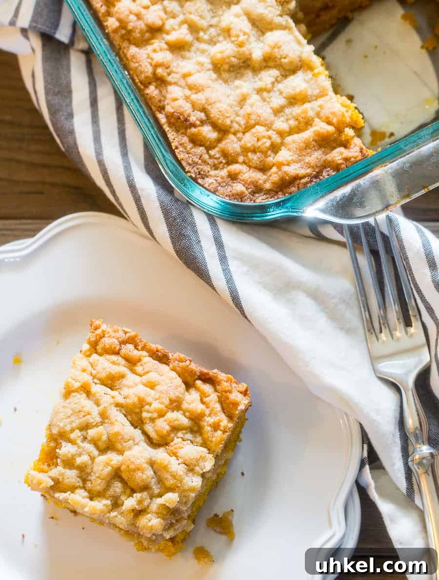 Moist Pumpkin Coffee Cake Recipe for Fall Gatherings 9 Piece of Pumpkin Coffee Cake from above