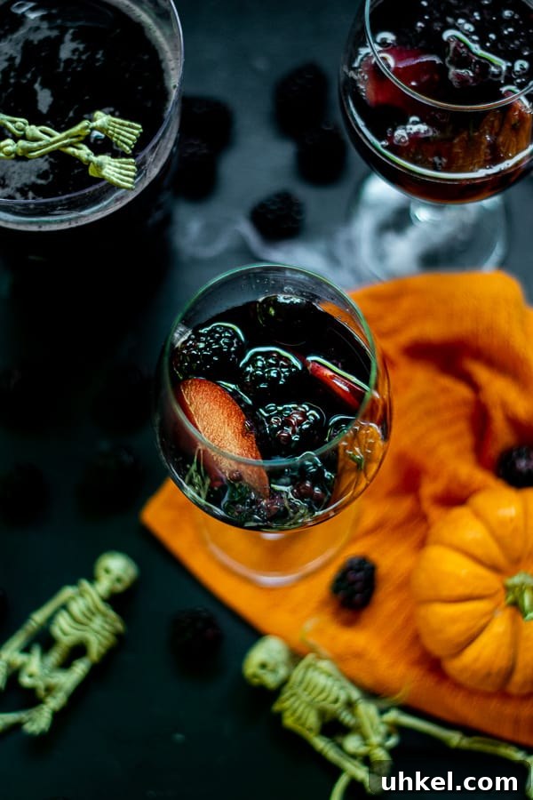 fruit in a glass with halloween sangria