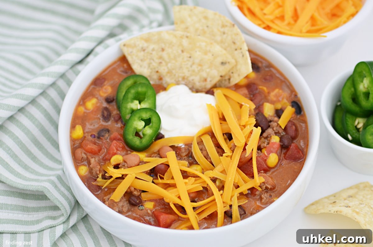 Hearty 7-Can Taco Soup Recipe for Quick Weeknight Dinners 9 Beef taco soup recipe that is a delicious and easy one pot meal! Top with your favorite taco toppings.