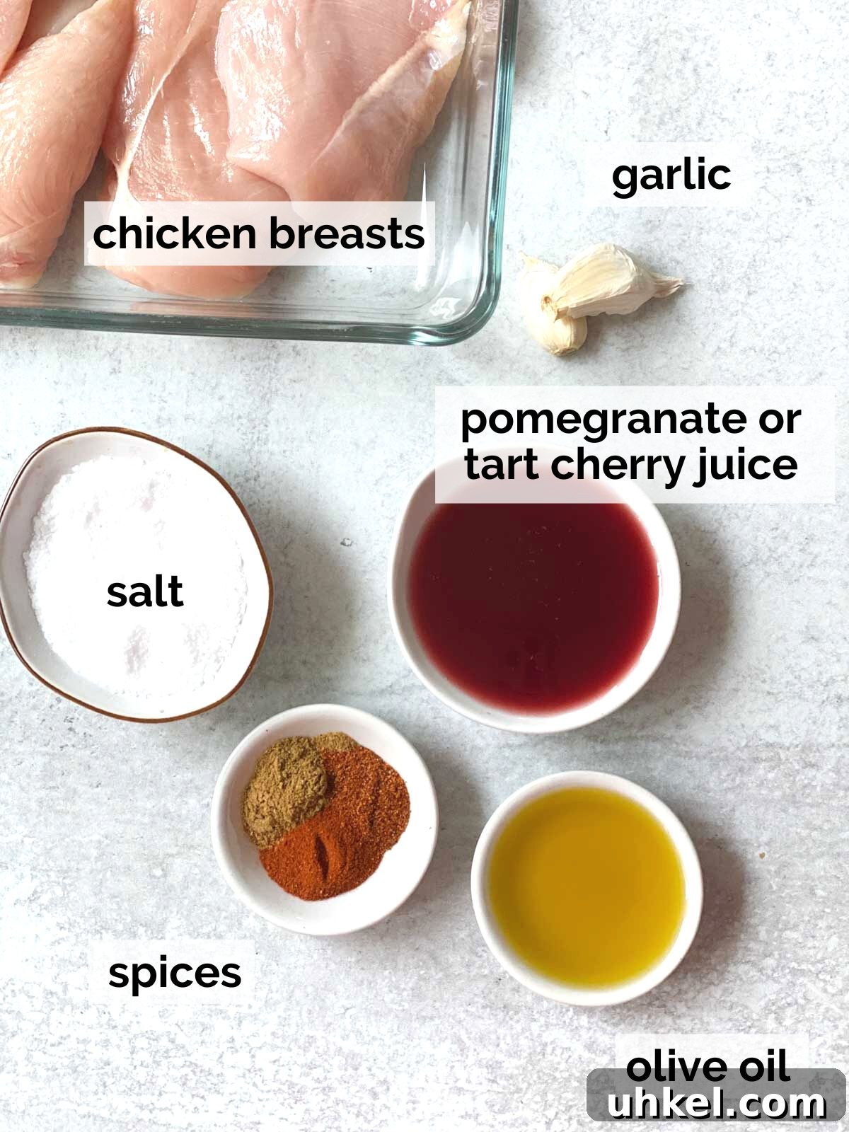 Juicy Mexican-Style Grilled Chicken with Zesty Marinade 4 Spices and chicken on a table.